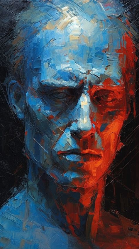 a painting of a man with a blue face Painting Of A Man, Face Cartoon, Portrait Oil Painting, Portraiture Painting, Blue Face, Contemporary Portrait, Cartoon Portrait, Oil Painting Portrait, Modern Art Paintings