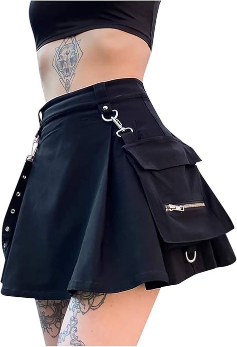 Women Gothic Punk Skirt Black Zipper Hollow Out A-Line Short Mini Skirt Party Cosplay Skirt, Black, Small : Amazon.ca: Clothing, Shoes & Accessories Goth Skirts, Punk Skirt, Goth Skirt, Estilo Harajuku, Black Pleated Mini Skirt, Gothic Skirt, Gothic Skirts, Mode Hippie, Skirt Y2k