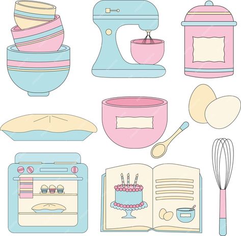 Premium Vector | Baking and cooking utensils Cartoon Baking, Cooking Clipart, Scratch Book, Baking Theme, Baking Items, Paper Dolls Diy, Dolls Diy, Baking Utensils, Alphabet Writing