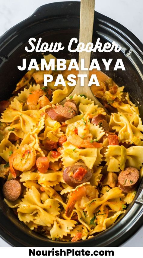 Crockpot Pastalaya Recipe, Slow Cooker Cajun Recipes, Crockpot Cajun Sausage Pasta, Pastalaya Recipe Cajun Crockpot, Slow Cooker Cajun Pasta, Cajun Crockpot Recipes, Slow Cooker Seafood Recipes, Crockpot Jambalaya, Shrimp Crockpot Recipes