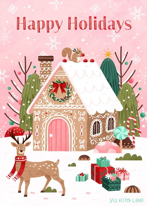 Happy holidays: gingerbread house Table Runner Christmas, Christmas Illustrations, Seasons Winter, Noel Christmas, Christmas Illustration, Holiday Illustrations, Christmas Aesthetic, Christmas Images, Christmas Wallpaper