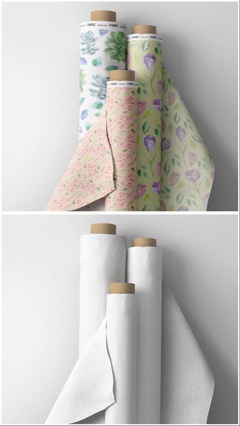 Fabric has a vital role in the clothing industry and getting a chance to design a pattern for a fabric is very rare, but once it is approved it usually gets printed on hundreds of yards of fabric. If you have that chance to design a pattern for cloth then get this free Fabric Rolls Mockup. With this free PSD mockup you can showcase all three pattern designs inside one template. #freemockup #freedesignresource #fabricmockup #fabricroll #patterndesigner #surfacedesign Fabric Logo Design Branding, Fabric Mockup Free, Cloth Printing Design, Fabric Logo Design, Product Mockup Design, Cloth Mockup, Fabric Advertising, Rolls Of Fabric, Clothes Mockup