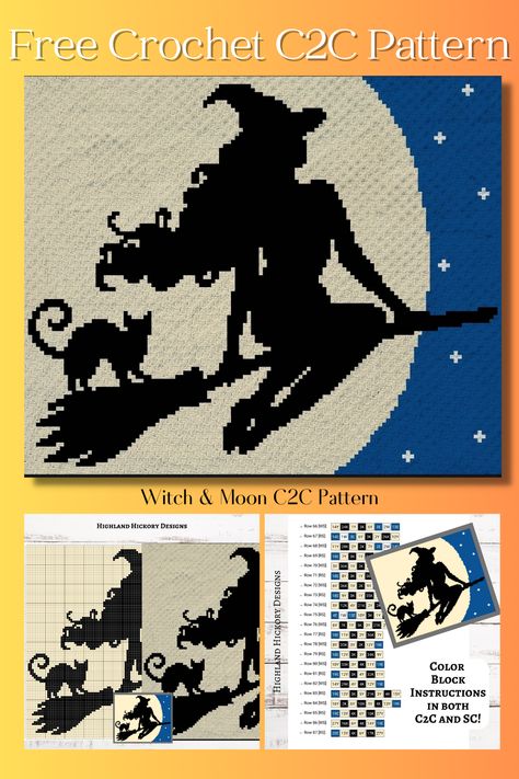 Use the Witch & Moon Graph for Corner to Corner (C2C), Tapestry crochet (sc), tss, mini c2c, hdc, dc, bobble stitch, cross stitch, diamond art or any other craft that utilizes a graph. This pattern uses 4 different yarn colors. The graph is 100 blocks (squares) high by 120 blocks (squares) wide. C2c Halloween Blanket, Witch Crochet Blanket, Halloween C2c Crochet Pattern, C2c Crochet Graph Patterns Free Charts, Graphgan Crochet Patterns, Corner To Corner Crochet Pattern Free, Easy Tapestry Crochet Patterns, Crochet Tapestry Pattern Free Charts, Crochet Tapestry Pattern Free