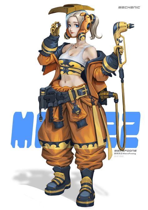 ArtStation - Mars22 : Mechanic, Mars Foong Woman Mechanic Art, Junkyard Character Design, Mechanic Girl Character Design, Steampunk Mechanic Character Design, Female Mechanic Outfit, Mechanic Outfit Character Design, Mechanic Girl Art, Mechanic Concept Art, Female Mechanic Character Design