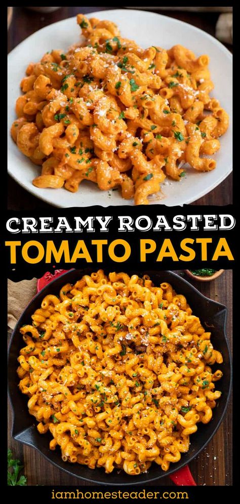 Dinner Ideas For Many People, Easy Roasted Tomato Sauce, Roasted Tomato Garlic Pasta, Pasta Without Meat Recipes, Roasted Tomato Cream Sauce, Creamy Roasted Tomato Pasta, Roast Tomato Pasta, Roasted Tomato And Garlic Ricotta Pasta, Recipes With Fire Roasted Tomatoes