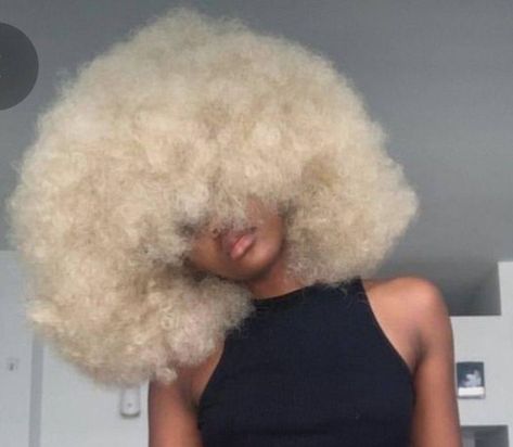 White 4c Hair, Black Women With White Hair, Black Woman White Hair, White Hair Afro, Blonde Afro Hair Black Women, White Hair Black Women, Hair Covering Eyes, Black Rapunzel, Big Afro Hair