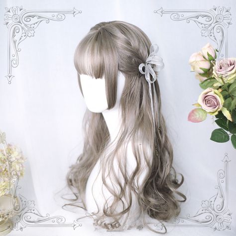 Curly Hairstyles Aesthetic, Aesthetic Curly Hairstyles, Harajuku Wigs, Kawaii Wigs, Hairstyles Aesthetic, Long Face Hairstyles, Long Curly Wig, Cosplay Hair, Kawaii Hairstyles