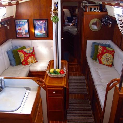 Beautiful And Comfortable Boat Interior Designs To Make Your Mouth Water - Bored Art Boat Interior Design, Sailboat Interior, Sailboat Living, Make A Boat, Living On A Boat, Build Your Own Boat, Boat Decor, Boat Interior, Yacht Interior