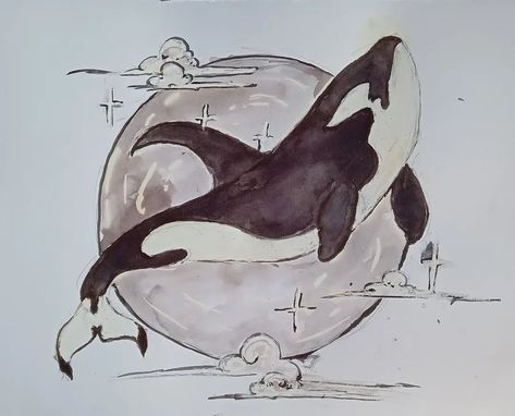 I've been thinking of orcas non stop the last few weeks and had the perfect excuse to draw them 🖤 How To Draw An Orca, Orca Art Drawing, Orca Painting Easy, Cute Orca Drawing, Orca Sketches, Orca Sketch, Orca Whale Drawing, Water Animals Drawing, Orca Drawing