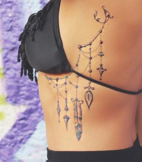 Chandelier Tattoo, Tattoos On Side Ribs, Rib Tattoos For Women, Chain Tattoo, Underboob Tattoo, Spine Tattoos For Women, Dope Tattoos For Women, Eagle Tattoo, Cool Small Tattoos