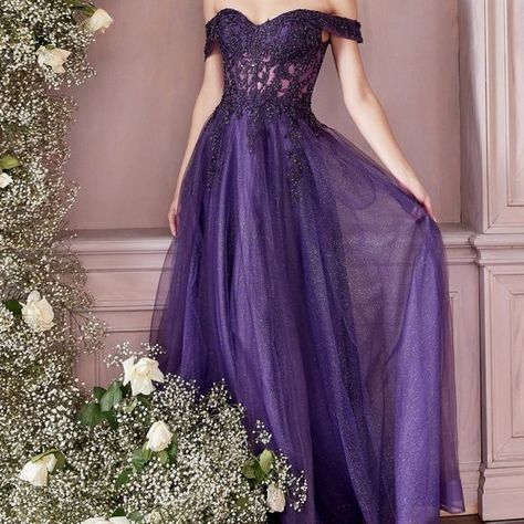 Purple Ball Gown Aesthetic, Wedding Purple Dress, Royal Purple Formal Dress, Long Dark Purple Dress, Purple Poofy Dress, Purple Royal Dress, Fantasy Dress Purple, Midnight Purple Prom Dress, Purple Elegant Dresses