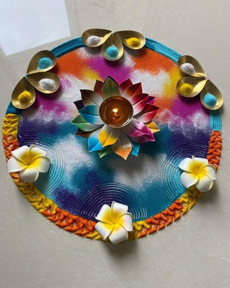 #rangoli #art #beautiful #colours #colourart #homedecore #indiantradition #indianart #simple #pretty #homedecore #festivalideas #happydiwali #festivedecore #diwali #diwaliideas #lightrangoli #diwalilights #lightsdecore #trending #decorationidea #trendingideas #festiveideas #festivalmood Rangoli Designs Latest Unique For Diwali 2024, Aesthetic Rangoli Designs For Diwali, Rangoli Colour Combination, Trending Rangoli Design, Modern Rangoli Designs, Aesthetic Rangoli Designs, Rangoli Aesthetic, Rangoli Designs New Year, Aesthetic Rangoli