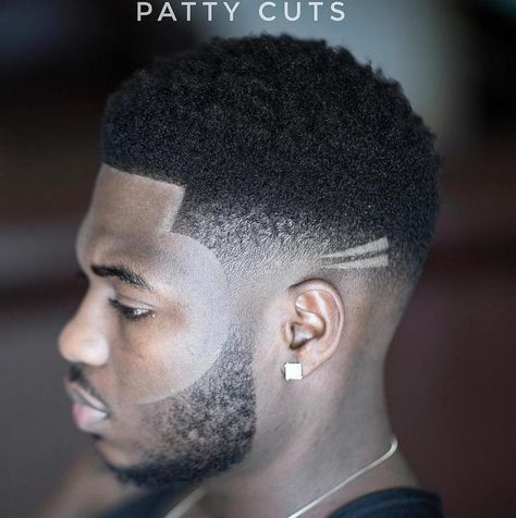 Black Skin Fade With Facial Hairstyle Simple Line Design Haircut Men, Line In Haircut Men, Men Hair Designs Lines Fade Haircut, Hair Lines For Men, Haircut Designs For Men Lines, Hairstyles Lines, Tapered Hairline, Blackmen's Haircuts, Iconic Haircuts