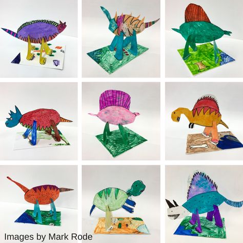 I 'm so VERY excited to present my very first guest blogger on MiniMatisse.  I met Mark Rode a couple months back at a training and we s... First Grade Sculpture Projects, Dinosaur Art Lesson, Kindergarten Sculpture, Dinosaur Art Projects, Paper Dinosaur, Sculpture Lessons, 2nd Grade Art, Dinosaur Activities, Dinosaur Crafts