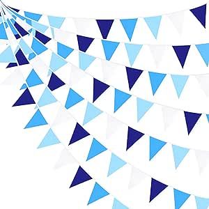 Royal Blue Party Decorations, Nautical Banner, Royal Blue Party, Garland For Wedding, Silver Party Decorations, Triangle Flag, Blue Bunting, Blue Party Decorations, Pennant Garland