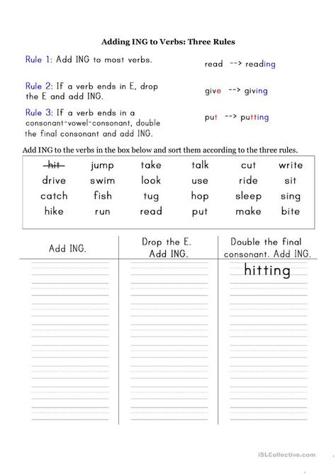 Verbs For Kids, Double Consonants, Ing Words, Present Continuous, Spelling Rules, Verb Worksheets, English Grammar Worksheets, 2nd Grade Worksheets, English Worksheets For Kids