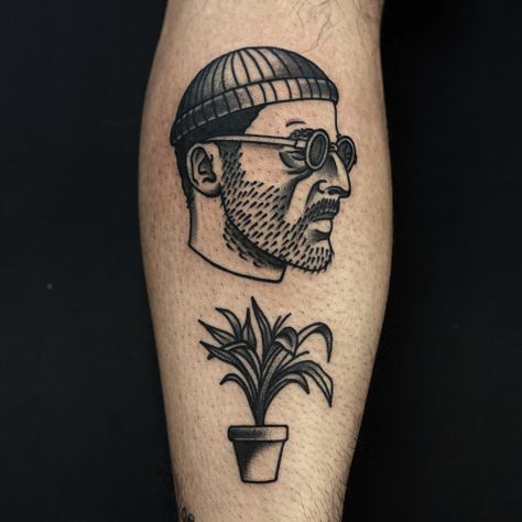 Gnarly Tattoos, Leon Tattoo, Trad Tattoos, Funky Tattoos, Movie Tattoo, Movie Tattoos, Jean Reno, London Tattoo, Plant Tattoo