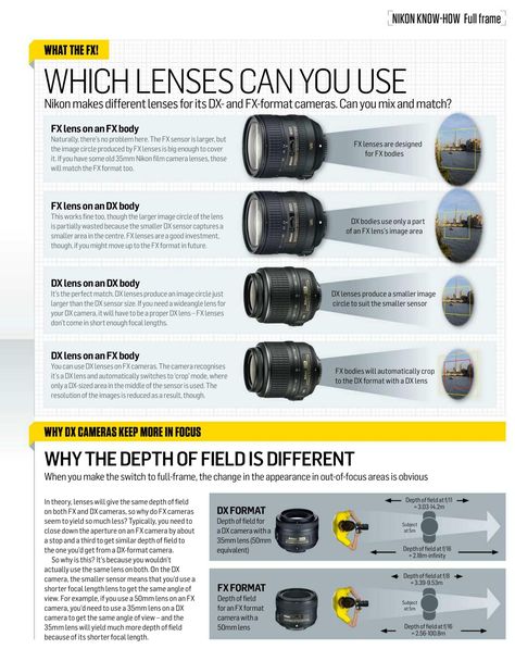 Nikon Lenses Tips. N-Photo 11-2012 Nikon Essential Lenses, Nikon Z50 Photography Tips, Nikon Z50 Photography, Nikon D3500 Tips, Camera Lenses Explained, Photography Infographic, Nikon Z5, Camera Basics, Nikon D7500