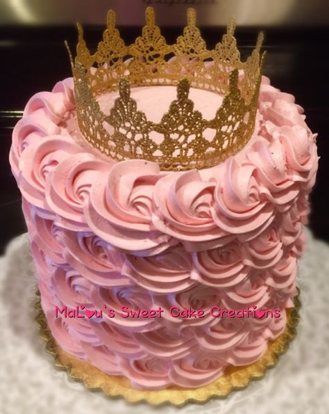 Pink Crown Cake, Pink Rosette Cake, Cake With Gold, Baking Decorating, Rosette Cake, Crown Cake, Pink Crown, Sweet Cupcakes, Party Rock