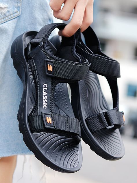 Black       Embellished   Men Shoes Trekking Sandals, Mens Sandals Beach, Mens Sandals Casual, Men Sandals, Roman Sandals, Outdoor Sandals, Men Loafers, Light Summer, Sport Sandals