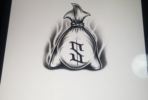 Money Bags Drawings, Bag Of Money Tattoo, Money Bags Tattoo, Money Bag Hand Tattoo, Gangsta Tattoos Money, Money Symbol Tattoo, Money Roll Tattoo Design, Money Drawing Sketches, Money Hungry Tattoo