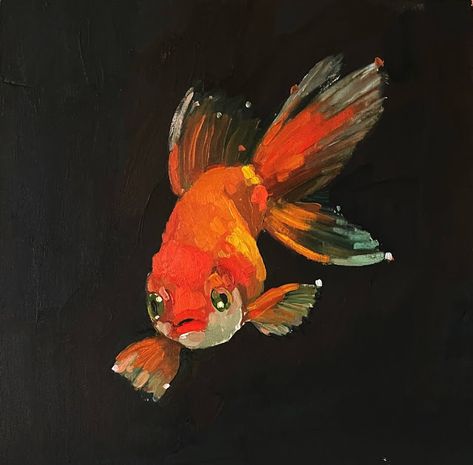 Gold Fish Painting, New Mommy, Indie Art, Gold Fish, Ap Art, Fish Painting, Art Inspiration Painting, Fish Art, Wood Panel