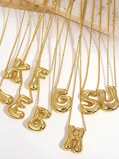 1pc Smooth Chunky 26 Letter Necklace Cute Gold Chain Necklace Choker Letter Necklace For Women Teen Men Simple Bubble Necklace For Daily Party Birthday Jewelry Gifts Yellow Gold    Copper     Women Fashion Jewelry, size features are:Bust: ,Length: ,Sleeve Length: Choker Simple, Bubble Necklace, Tooth Gems, Tooth Gem, Birthday Jewelry, Bubble Necklaces, Necklace Cute, Gold Collar, Gold Copper