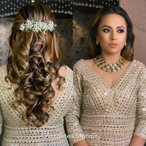 Softly tied hair with some baby’s breath Baby Breath Hairstyles, Curls For The Girls, India Style, Baby Breath, Baby S Breath, Wavy Hairstyles, Beautiful Curls, India Fashion, Party Makeup