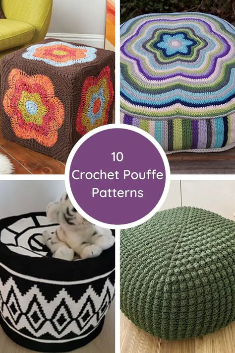 Crochet Bean Bag Pattern, Diy Crochet Home Decor, Crochet Pouffe, Crochet Bean Bag Chair, Crochet Ottoman, Crocheted Home Decor, Diy Floor Pillow, Crochet Floor Cushion Free Pattern, Floor Cushions Crochet