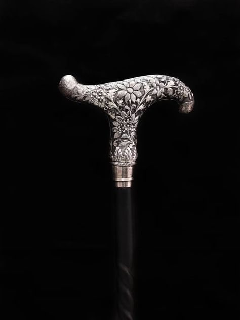 Sterling Silver Walking Stick Cane - Etsy Ukraine Walking Cane, Cane Design Walking Sticks, Weaponized Cane Art, Cool Walking Canes, Victorian Cane Walking Sticks, Weaponized Cane, Vintage Walking Cane, Goth Walking Cane, Walking Aids