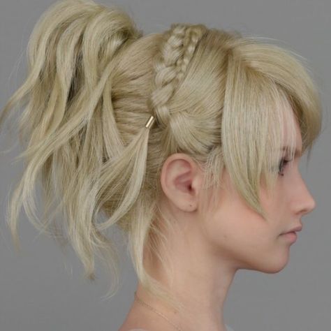 Fantasy Hairstyle, Celana Jogger Wanita, Bun Hairstyle, Fantasy Hair, Final Fantasy Xv, Hair Reference, Hair Designs, Pretty Hairstyles, Final Fantasy