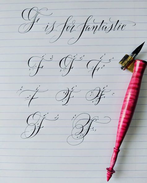 Moving on to the letter F today! Enjoy the video, and then #swipeleft to see the steps. Please excuse the ink smudge 😉 Keep practicing; it… Curly Font, The Letter F, Calligraphy Fonts Alphabet, Keep Practicing, English Calligraphy, Calligraphy Tutorial, Calligraphy Drawing, Copperplate Calligraphy, Calligraphy For Beginners