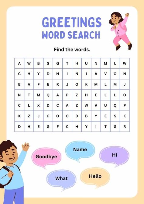 Greetings Word Search English Worksheet English Literature Notes, Greeting Words, Free Homeschool Curriculum, English Language Course, English Speaking Skills, Powerpoint Charts, English Worksheet, Learning English For Kids, Free Homeschool