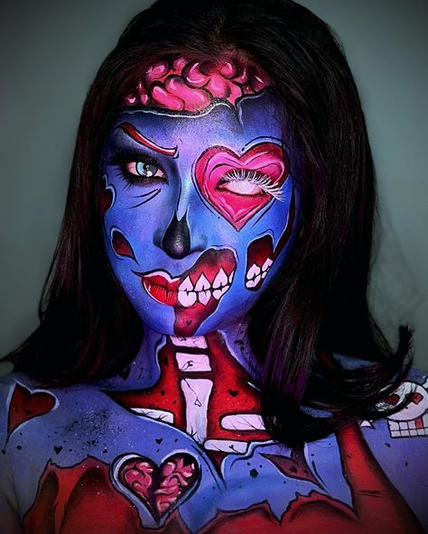 Pop Zombie Makeup, Face Paint Ideas Adults, Pop Art Zombie Makeup, Zombie Face Paint, Pop Art Zombie, Zombie Face, Eye Lenses, Mehron Makeup, Zombie Makeup