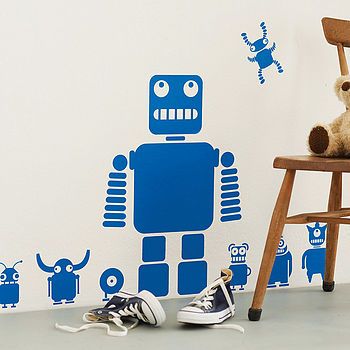 Robots And Aliens Wall Sticker Set Robot Bedroom, Ideas Decoracion Salon, Robot Nursery, Robot Room, Themed Bedroom Ideas, Boys Wall Stickers, Robot Theme, Children's Bedroom Ideas, Personalized Wall Decals