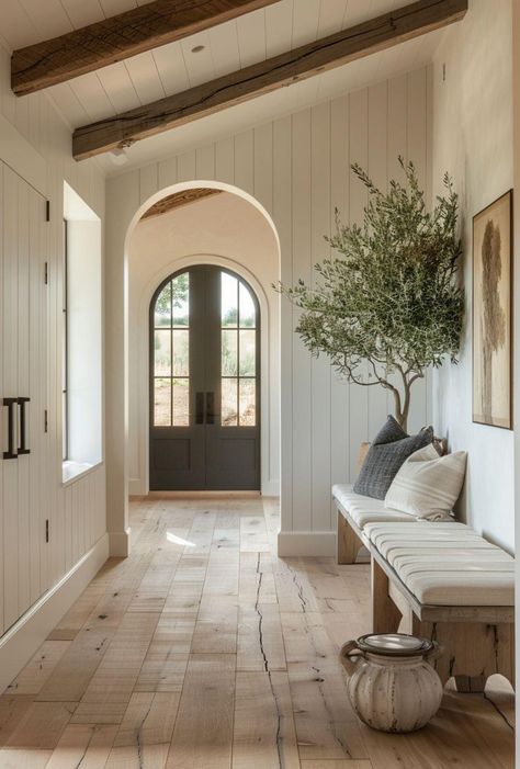 Rounded Hallway Entrance, Big Foyer Ideas Entryway, Unique Foyer Design, French Farmhouse Interior Design, Front Door Entryway Ideas Foyers, Tudor Entryway, Large Entryway Ideas Foyers, Arched Entry, Pantry Door Ideas