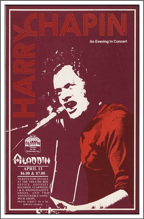 Aladdin Theater, Harry Chapin, Classic Music, Concert Posters, Aladdin, Performance Art, Vintage Posters, Las Vegas, Concert