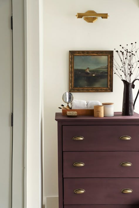 Plum Chalk Paint Furniture, Burgundy Dresser Furniture, Eggplant Furniture, Burgundy Painted Furniture, Purple Dressers Painted, Burgundy Dresser, Dark Purple Furniture, Maroon Furniture, Dresser Repaint