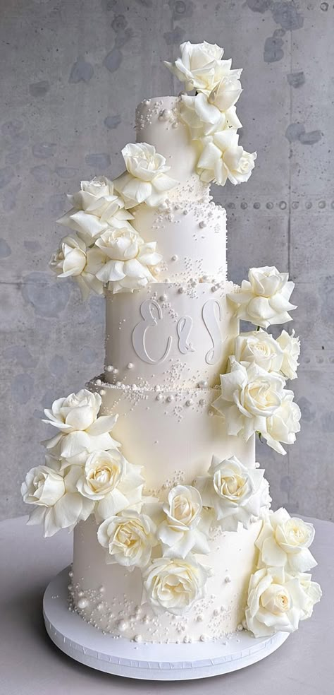 40 Eternal Elegance Wedding Cake Ideas : Pearl & Rose White Cake 2023 Wedding Cake Trends, Wedding Cakes 2023, 2023 Wedding Cake, Wedding Cake Elegant Classy, Cakes 2023, Wedding Cake Decorating, Cream Wedding Cakes, Extravagant Wedding Cakes, 4 Tier Wedding Cake