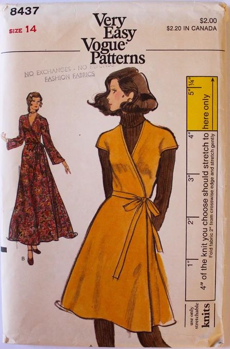 Doll Bedroom, 70s Vogue, Vintage Clothes Patterns, Vintage Vogue Sewing Patterns, Vogue Vintage, Plastic Canvas Pattern, 60s And 70s Fashion, Vogue Sewing, Dress Wrap