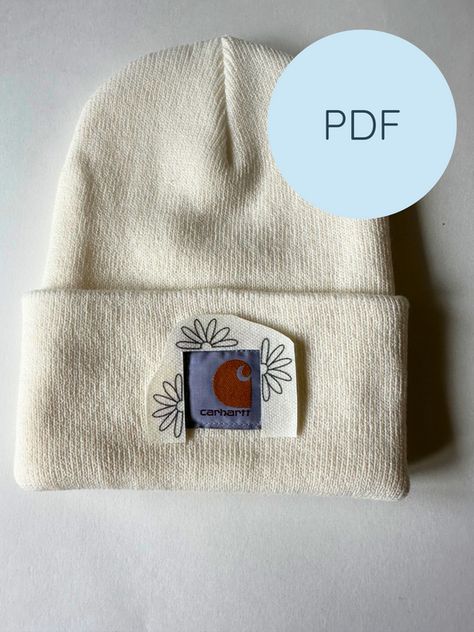 Digital Embroidery Patterns Carhartt Sticker, Embroidered Carhartt Beanie, Embroidered Hats Ideas, Embroidered Carhartt, Sunflower Template, Diy Sunflower, Sweater Diy, Carhartt Beanie, Digital Embroidery Patterns