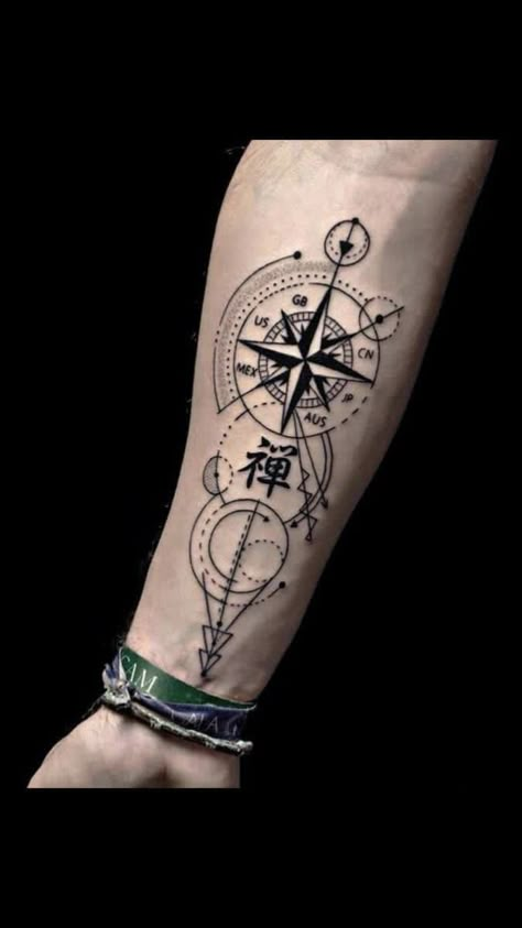 Compass Tattoos Arm, Compas Tattoo, Geometric Compass Tattoo, Geometric Compass, Forearm Tattoo Quotes, Simple Forearm Tattoos, Forearm Band Tattoos, Compass Tattoo Design, Armband Tattoo Design