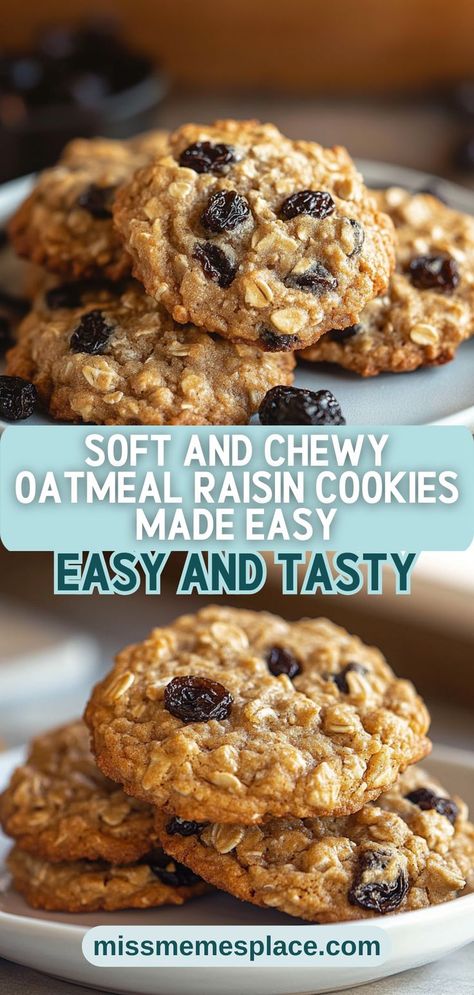 Make baking fun and easy with this soft and chewy oatmeal raisin cookie recipe! You’ll love how simple it is to mix pantry staples like all-purpose flour, brown sugar, and rolled oats to create a delicious batch of cookies. With helpful tips on storage and serving suggestions, you’ll have everything you need to impress your guests. Whether you enjoy them warm with ice cream or as a quick snack, these cookies are sure to become a favorite! Raisin Oatmeal Cookies Easy, Easy Oatmeal Raisin Cookies Quick Oats, Easy Oatmeal Raisin Cookies Chewy, Honey Oatmeal Raisin Cookies, Quick Oatmeal Cookies Simple, Easy Oatmeal Raisin Cookies Simple, Oak Meal Cookies Recipe, Small Batch Oatmeal Raisin Cookies, Rolled Oat Recipes