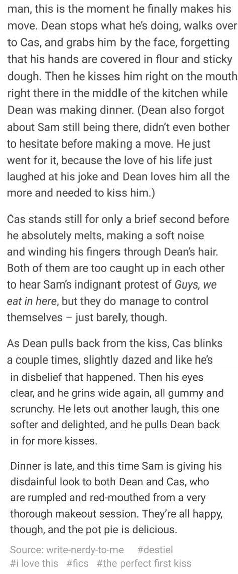 DESTIEL FLUFF 2 THE PERFECT KISS Lizleeships Destiel, Johnlock Headcanon Kiss, Sabriel Headcanon, Destiel Headcanon Fluff, Destiel Fanfiction Spicy, Destiel Headcanon Spicy, Destiel Wedding, Destiel Headcanon Dirty, Destiel Fanfiction Ao3