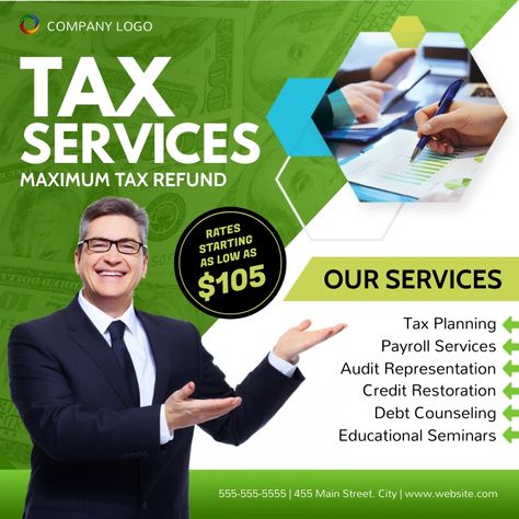 Company Advertisement Design, Accounting Ads Creative, Tax Creative Ads, Tax Social Media Post, Vishu Greetings, Accounting Services Poster, Tax Preparer Business Flyers, Small Business Ads, Corporate Tax