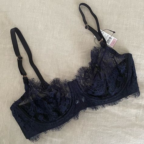 Skarlett Blue Navy Lace Bra Dark Blue Lingerie, Blue Lace Bra, Blue Lingerie, Blue Bra, Life Aesthetic, Navy Lace, Rose Gold Hardware, Girl Stuff, Bra Straps