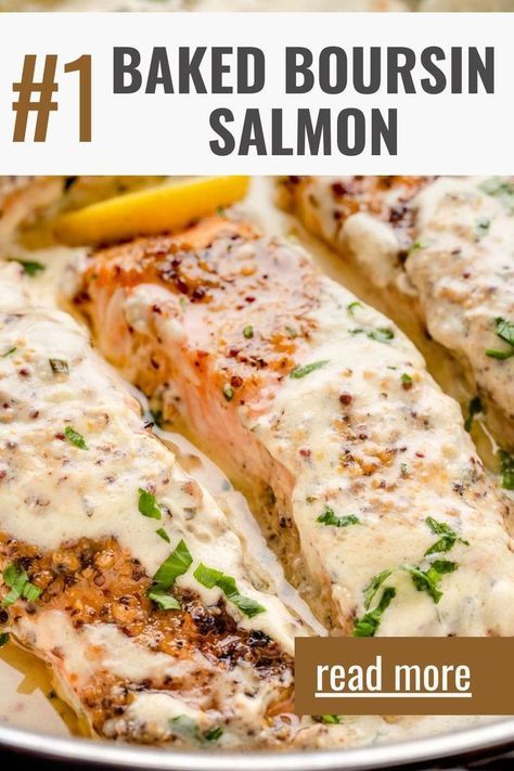 Salmon With Boursin Cheese, Boursin Salmon Recipes, Boursin Salmon, Healthy Fish Dinner Recipes, Salmon Recepies, Dinner Recipes Baked, Baked Boursin, Salmon Recipes Baked, Baked Seafood