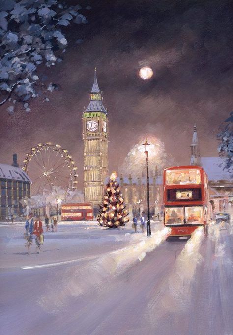 London At Christmas, London Snow, London Painting, London Wallpaper, London Dreams, London Aesthetic, London Christmas, London Bus, Wallpaper Iphone Christmas