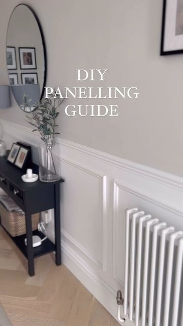 Sophie Higgs on Instagram: "DIY PANELLING GUIDE🤍 Here’s my full wall panelling tutorial for our hallway and stairs I’ve included details of all the materials we used and measurements. I’ve also added an audio to talk through each of the steps Just let me know if you have any more questions. Have a lovely day Sophie 😘 #wallpanelling #diypanelling #panelling #hallwaypanelling #hallwaydesign #hallwaydecor" Hallway Decorating Panelling, Wall Paneling Measurements, Farmhouse Panelling, Green Panelled Hallway, Panelling Measurements, Wall Panelling Stairs, Wall Panelling Hallway, Full Wall Panelling, Panelling Stairs