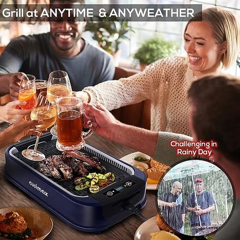 Portable Korean BBQ Grill with Turbo Smoke Extractor Technology, Non-stick Removable Grill Plate, Tempered Glass Lid, Great for Party(Single Plate) Korean Bbq Grill, Portable Bbq Grill, Indoor Grills, Small Outdoor Patios, Double U, Portable Bbq, Electric Griddle, Indoor Grill, Bbq Restaurant